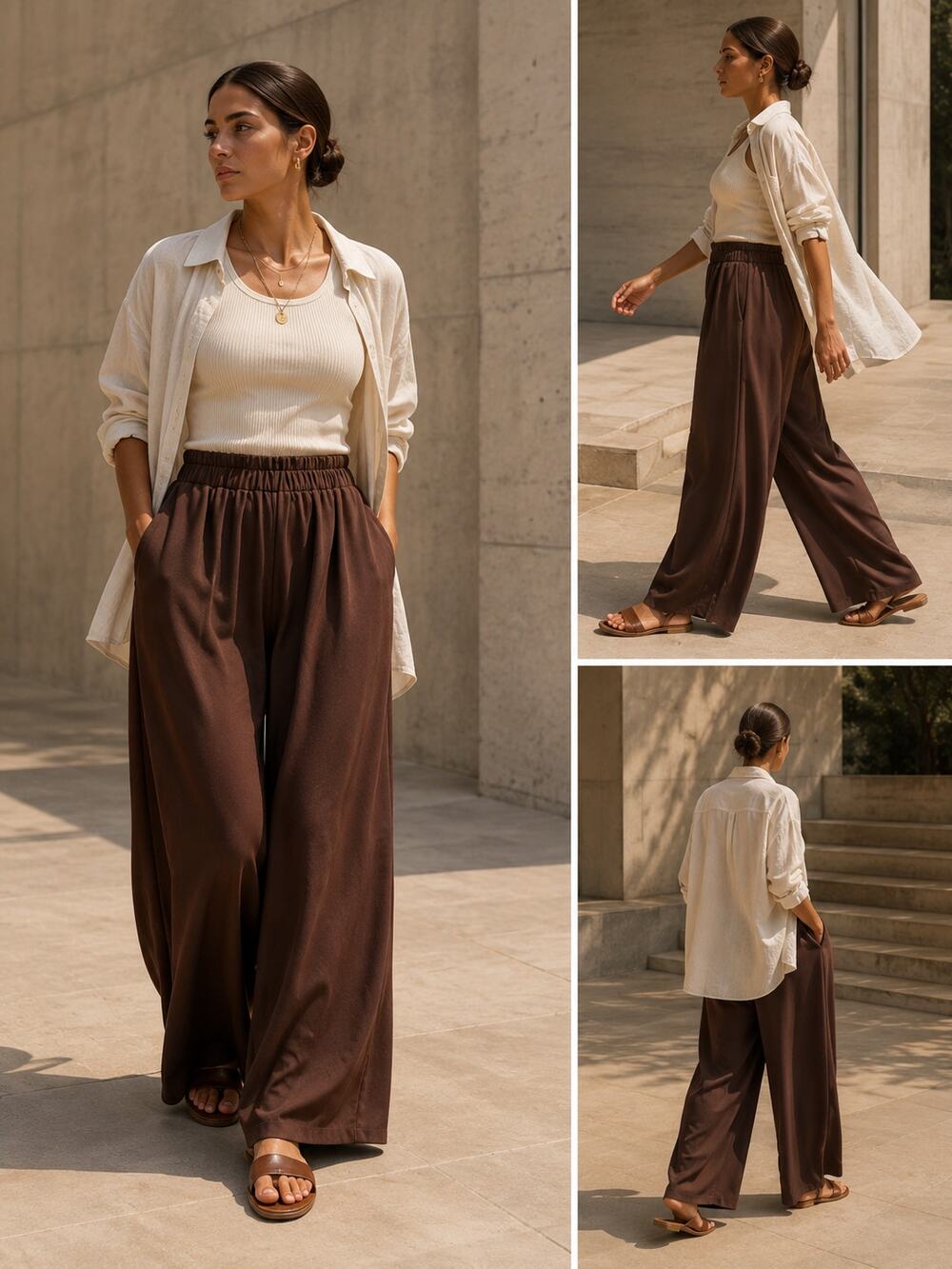 Zara Brown Wide-Leg Straight Pants